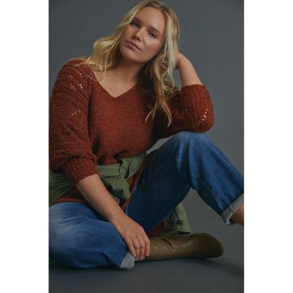 Anthropologie Pilcro Luna Pointelle sweater CEDAR SM - Picture 1 of 7